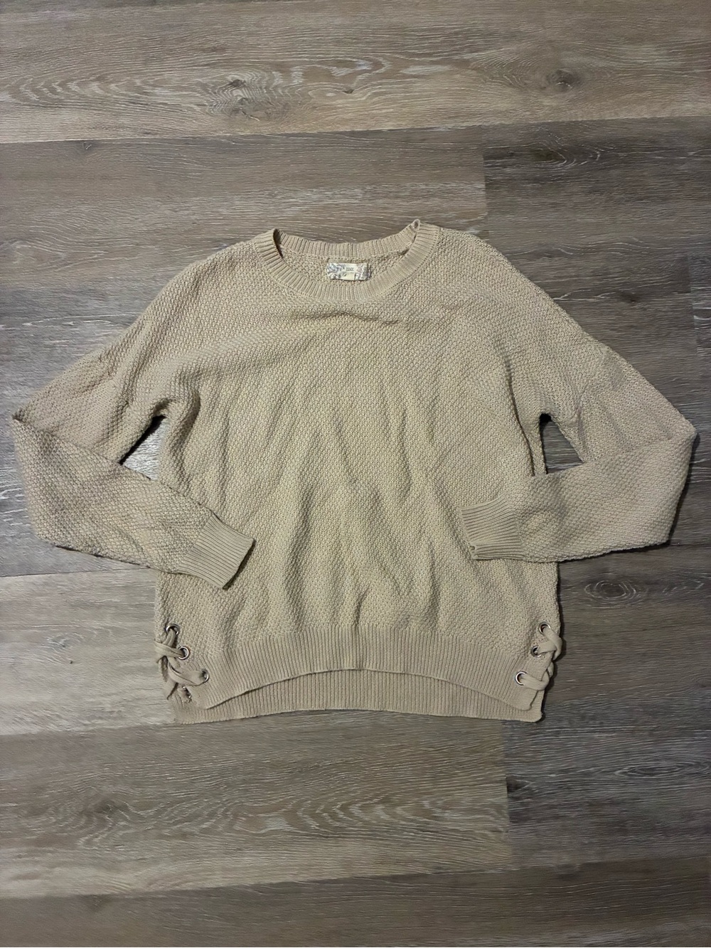 Pink Republic Women’s M Beige Lace-Up Side Sweater